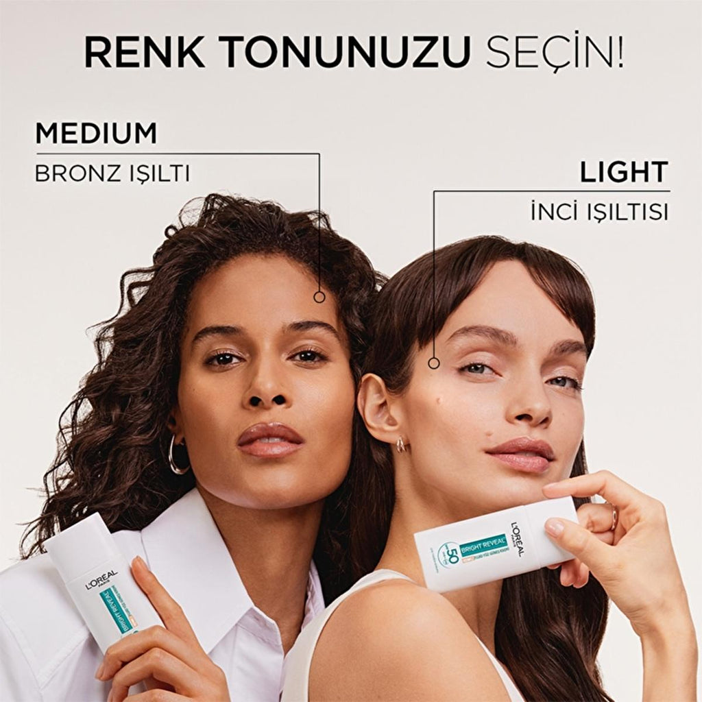 Loreal Paris Bright Reveal SPF 50+ Anti-Dark Spot Colored Fluid Daily Face Sunscreen 50ml - Light