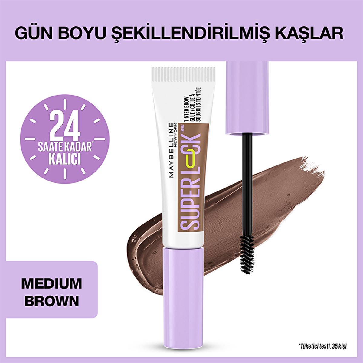 Maybelline Super Lock Medium Brown Brow Glue: 24H Lamination Effect, Tinted Eyebrow Mascara for Long-Lasting Shape & Smudge-Proof Definition