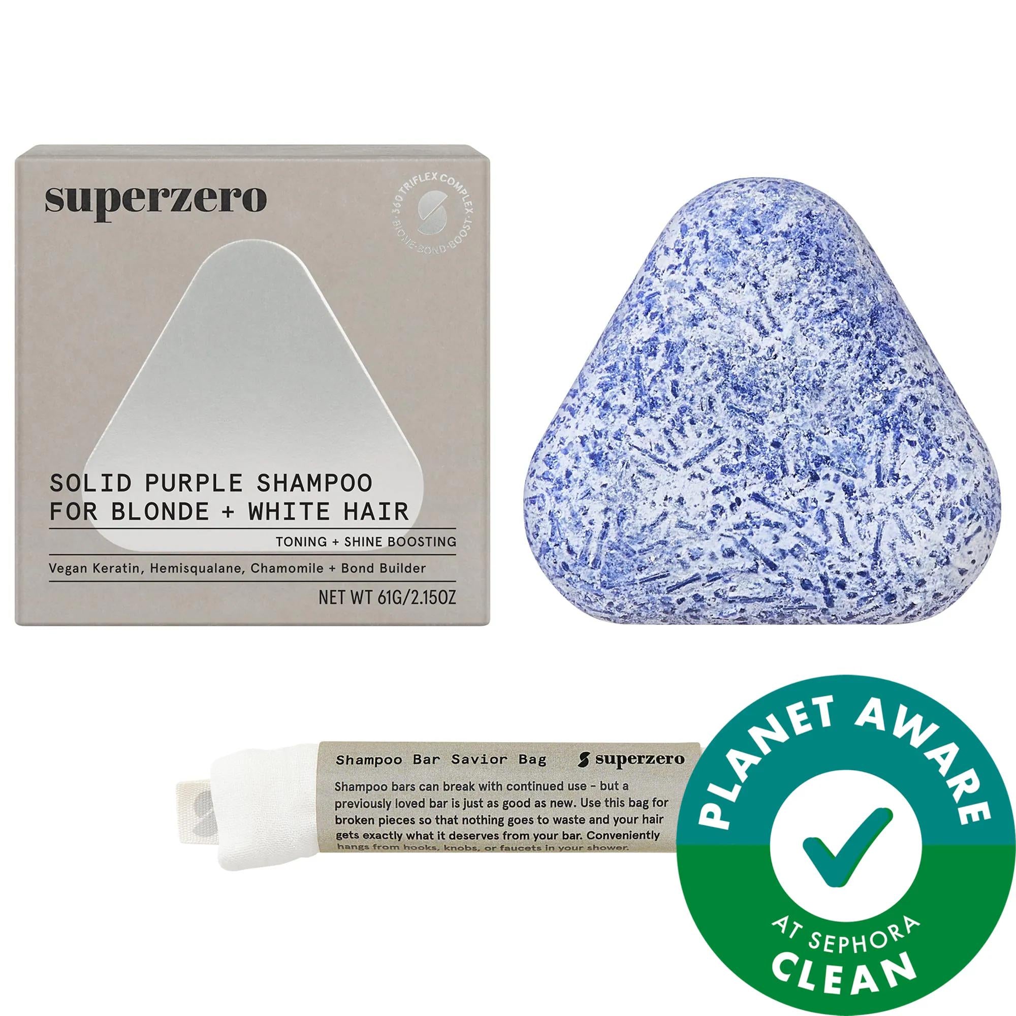 Superzero Purple Shampoo Bar: Sulfate-Free Toning for Blonde, Highlighted & White Hair | Eliminate Brassiness, Boost Shine, Vegan & Color-Safe