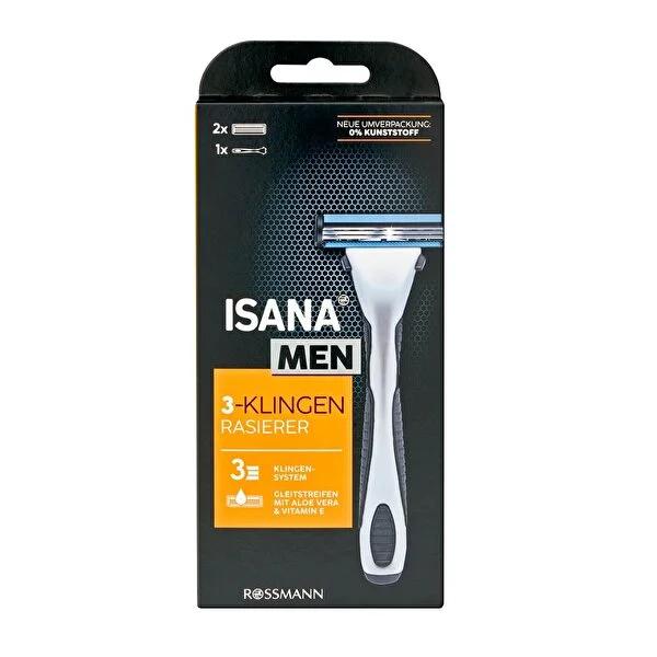 Isana Men's 3-Blade Shaving Razor System with Aloe Vera & E Vitamin - Close Shave, Sensitive Skin Friendly