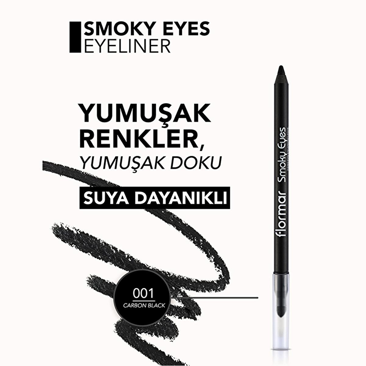 Flormar Smoky Eyes Carbon Black Waterproof Eyeliner - Rich Pigmentation for Stunning Eye Makeup | Ideal for Women and Teenagers