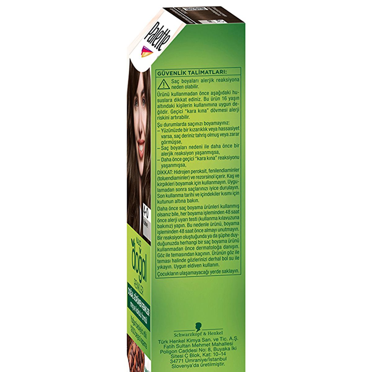 Palette Natural Permanent Hair Dye 4-0 Brown - Long-Lasting, Natural Ingredients
