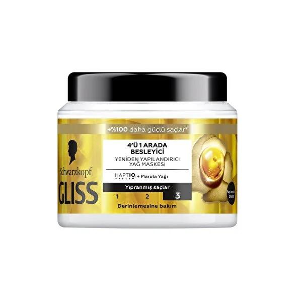 Gliss 4-in-1 Hair Care Mask - Nourishing Marula Oil Treatment for Damaged Hair, 13.53 fl oz