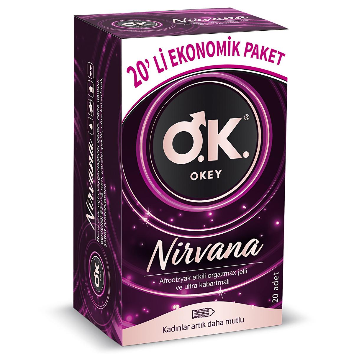 Okey Nirvana Aphrodisiac Condoms - Ultra Ribbed Texture, 20 Count - Enhance Intimacy & Pleasure