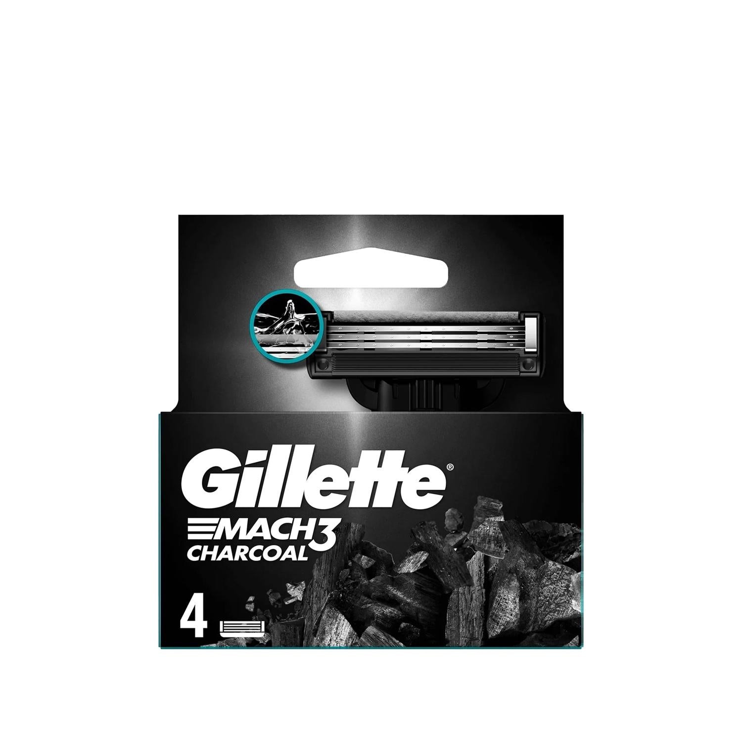 Gillette Mach3 Charcoal Replacement Razor Blades for Men - Pack of 4, Smooth Shave, Affordable