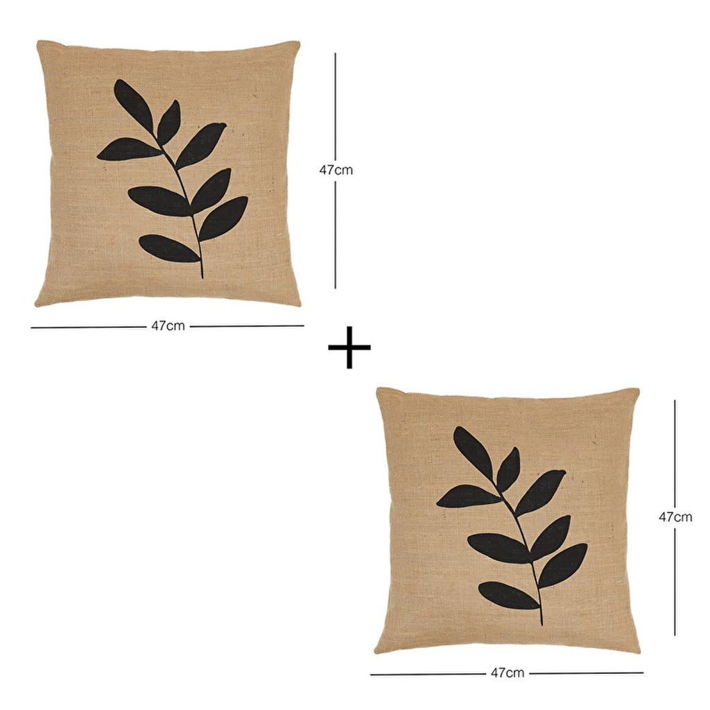 Ocean Home Jute Throw Pillow Cover Set - 2 Leaf Pattern 50x50cm - Natural Fiber, Boho, Rustic Decorative Cushion Covers