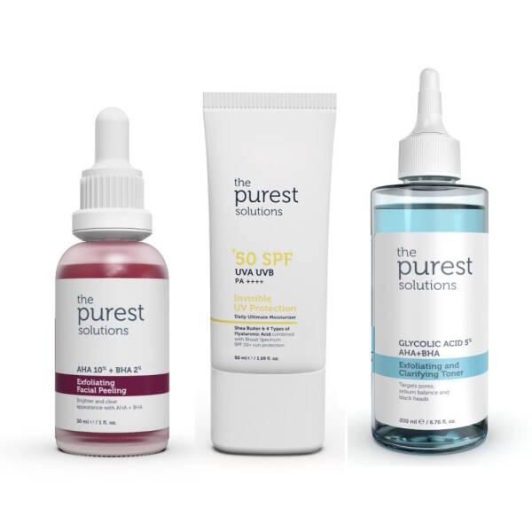 The Purest Solutions Skincare Set - Anti-blackhead, Exfoliating, SPF50+ Sun Protection
