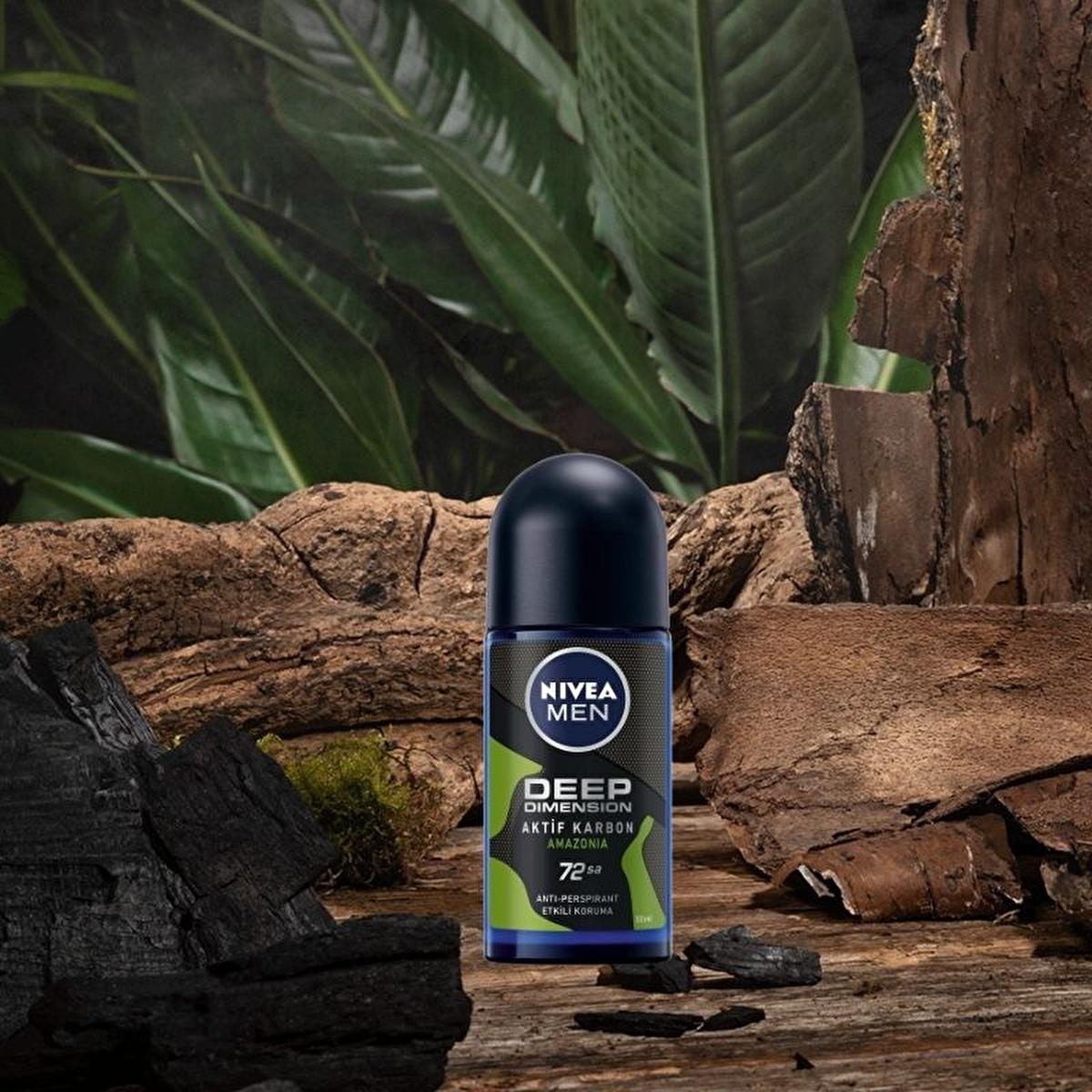Nivea Men Deep Dimension Amazonia Roll-on Deodorant - Long Lasting Anti-Perspirant Protection for Men, 72 Hours Freshness, Masculine Scent