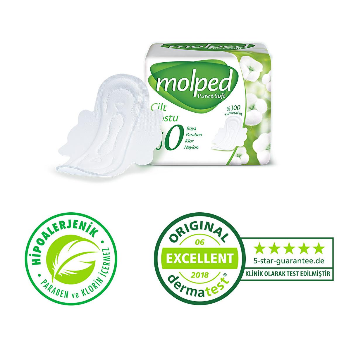 Molped Pure & Soft Organic Cotton Pads: Hypoallergenic, Chlorine & Paraben Free Sanitary Napkins for Sensitive Skin - 7 Count