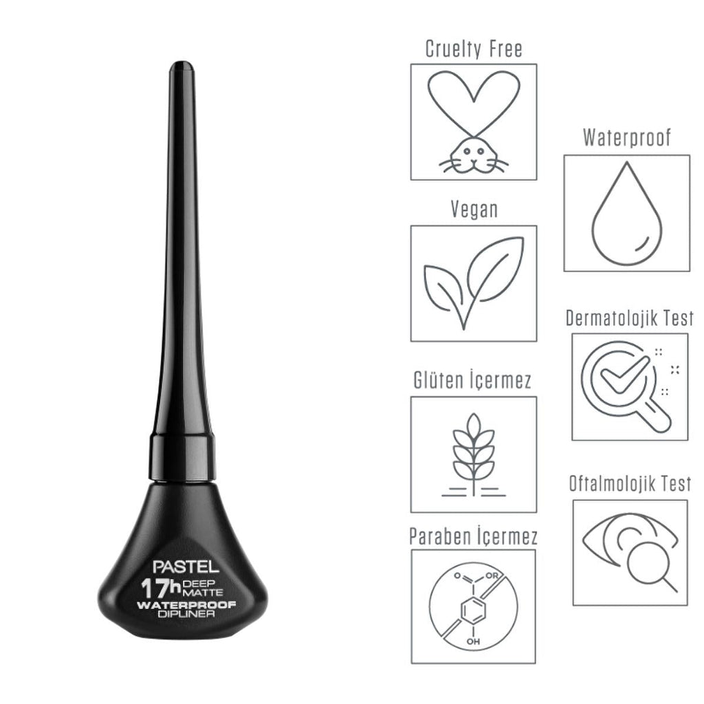 Pastel Waterproof Dipliner 01 Black: Long-Lasting, Smudge-Proof Black Matte Vegan Eyeliner for Effortless Eye Makeup