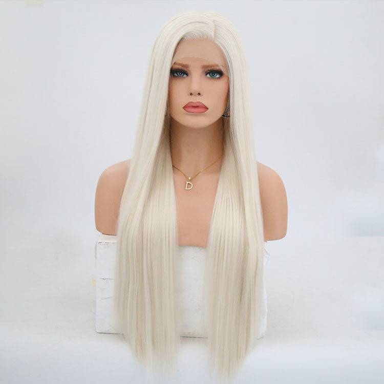 VIP Extensions Platinum White Straight Synthetic Lace Front Wig, 24", Color 60 (54)