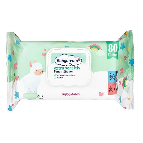 Babydream Extra Sensitive Baby Wipes - Gentle, Vegan-Friendly, 80 Count - Hypoallergenic, Dermatologically Tested