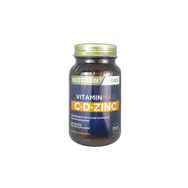 Nutraxin Vitamin Max C&D Zinc Supplement for Adults - Vitamin C, D3 & Zinc - 60 Tablets, Vegetarian & Vegan Friendly