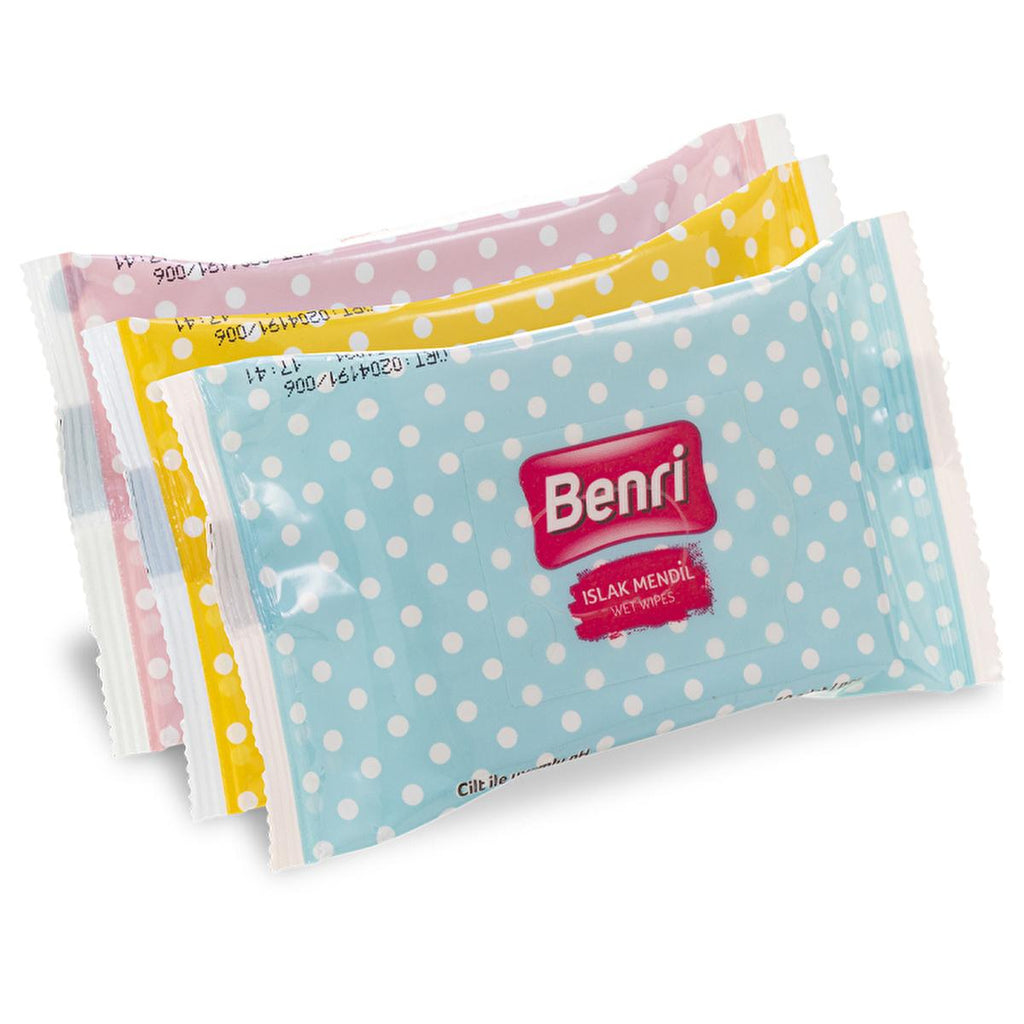 Benri Mini Wet Wipes 3-Pack: Paraben-Free, pH Balanced, Perfect for Travel & On-the-Go Cleansing