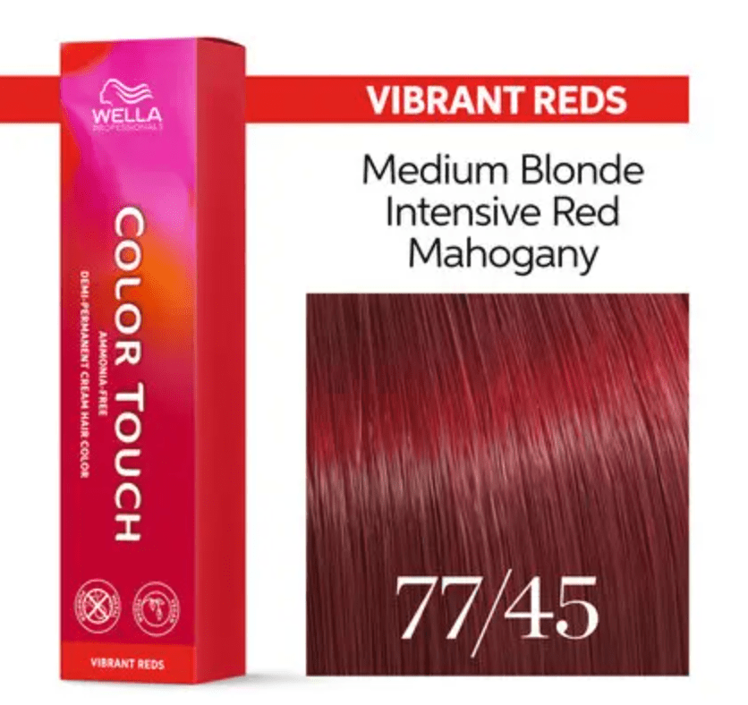 Wella Touch Multidimensional Demi-Permanent Hair Color, 77/45 Medium Blonde Intense/Red-Violet