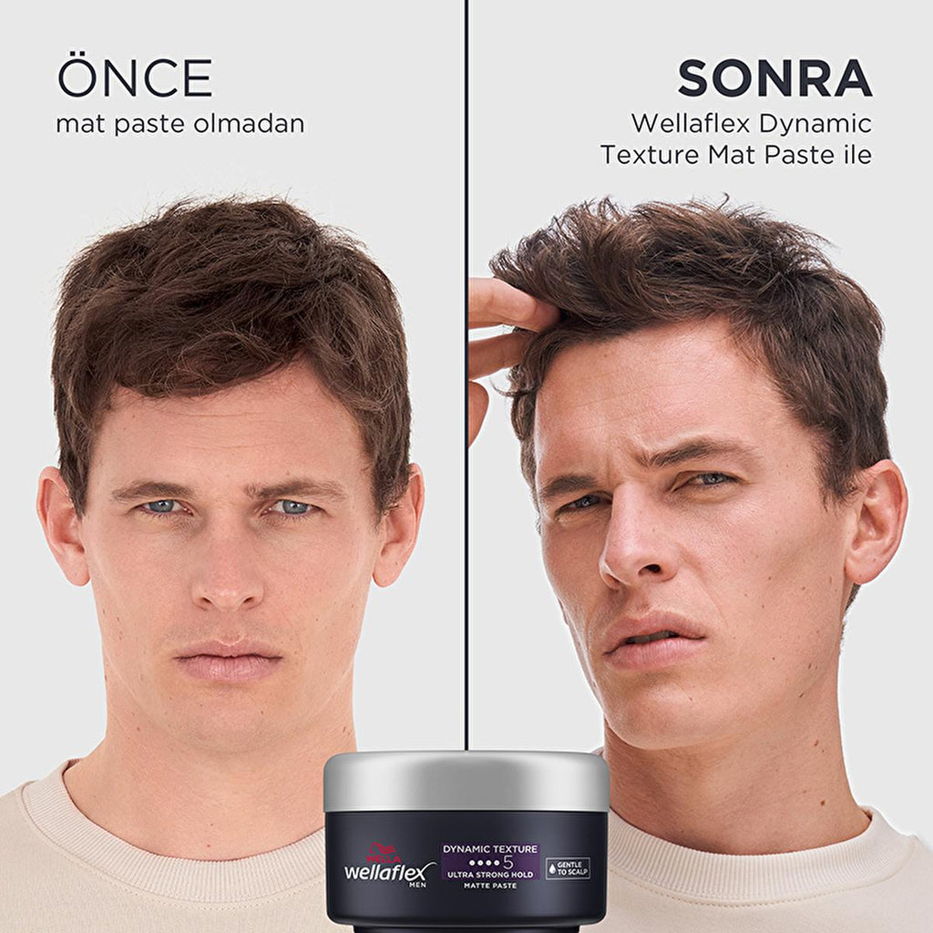 Wella Wellaflex Men's Dynamic Texture Matte Hair Paste - Ultra Strong Hold, Vegan Hair Wax for Long-Lasting Texturized Styles