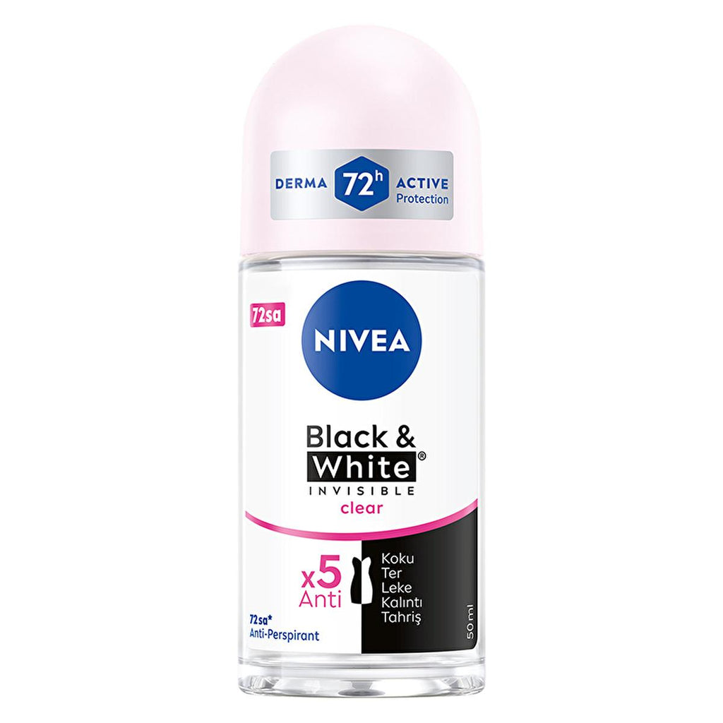 Nivea Women's Roll-On Deodorant Black & White Invisible Clear - Long Lasting Anti-Perspirant Protection