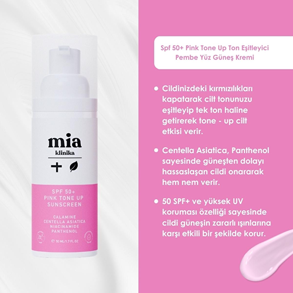 Mia Klinika SPF 50+ Pink Tone Up Sunscreen Cream - Moisturizing, Tone Evening, UV Protection