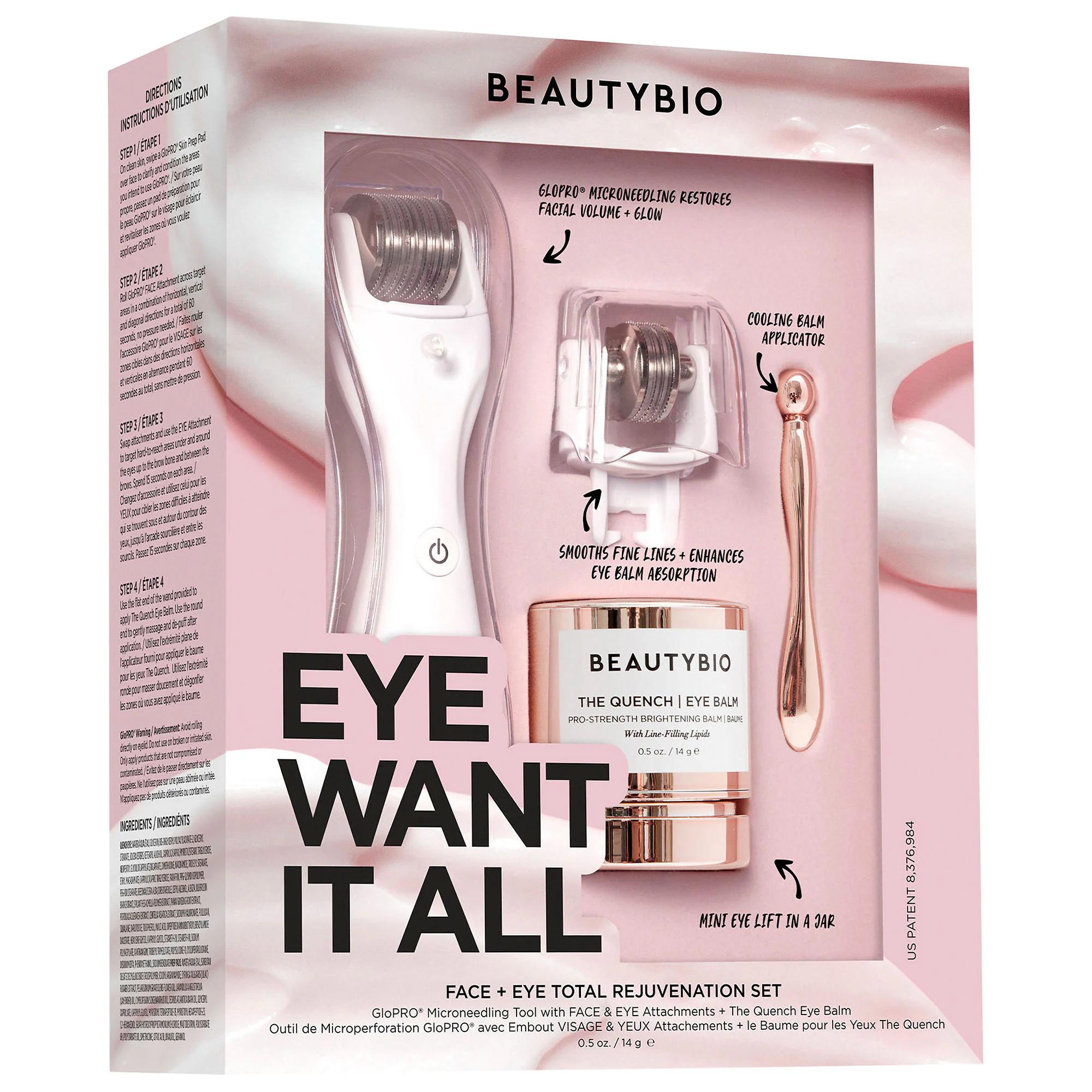 GloPRO Eye Want It All Face + Eye Microneedling Set - Anti-Aging Skincare Device with Microneedling Rejuvenation Tool and Eye Balm