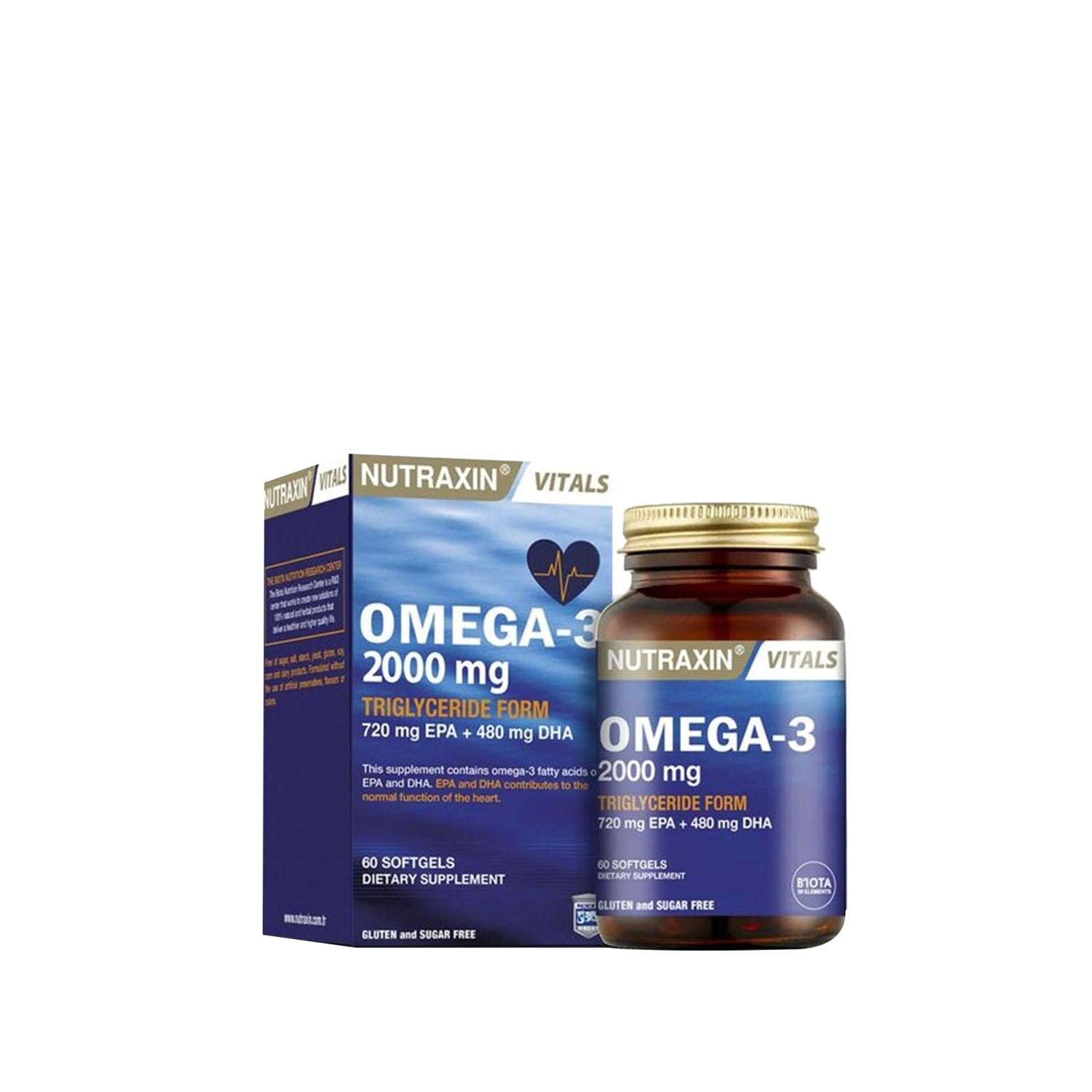 Nutraxin Omega 3 Fish Oil 2000mg - EPA & DHA - 60 Softgels