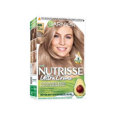 Garnier Nutrisse 8N Blonde Hair Dye: Nourishing Permanent Creme, Vegan Formula, Long-Lasting Color & Shine