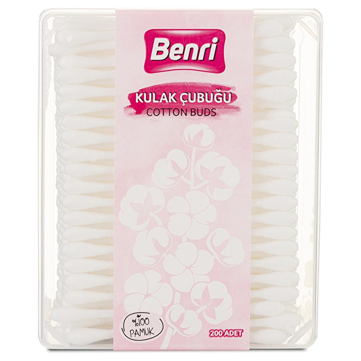 Benri Cotton Swabs 200 Pieces - Pure Cotton Hygiene Products for Ear Cleaning and Makeup Removal