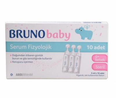 Bruno Baby Saline Solution for Nasal and Eye Care - 5ml x 10 Units, Preservative-Free, Gentle for Newborns