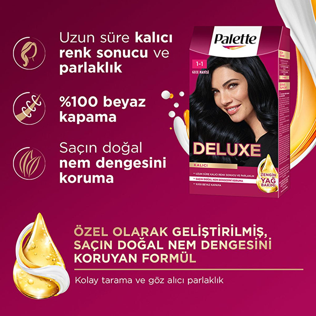 Palette Deluxe Gece Mavisi Hair Dye - Long-Lasting Vibrant Night Blue Hair Color with Nourishing Properties