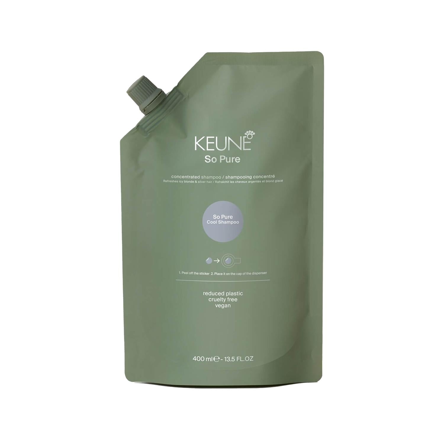 Keune So Pure Cool: Silver Shampoo Refill - Neutralizes Yellow, Enhances Grey & Blonde Hair Tones - 400ml